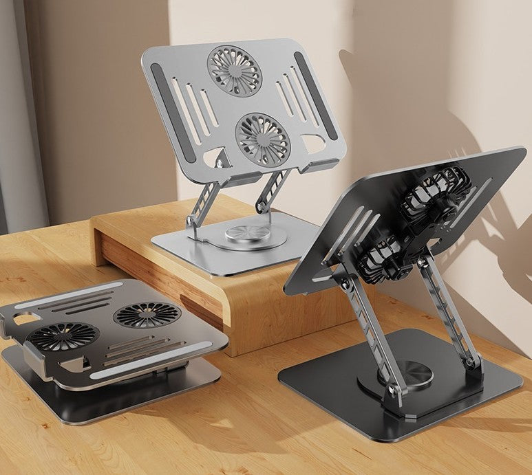 Support PC portable rotatif 360° avec ventilateurs de refroidissement