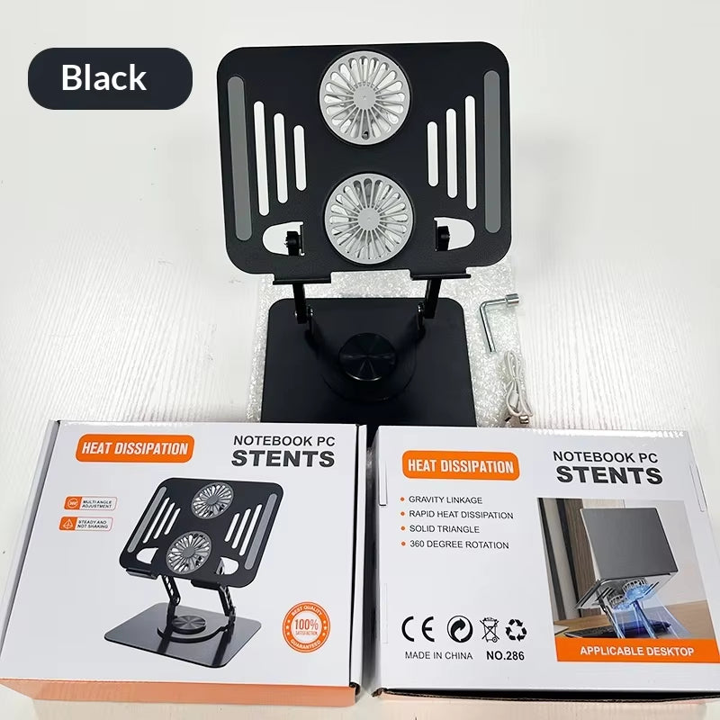 Support PC portable rotatif 360° avec ventilateurs de refroidissement